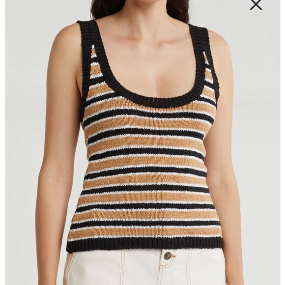 Joie Bec Tan and Black Striped Sweater Tank Top | Size L - Picture 1 of 8